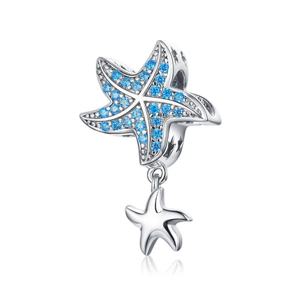 WOSTU 925 Sterling Silver Blue Conch Charm Ocean Bead Animal Turtle Starfish Pendant Fit Original Bracelet Necklace DIY Jewelry