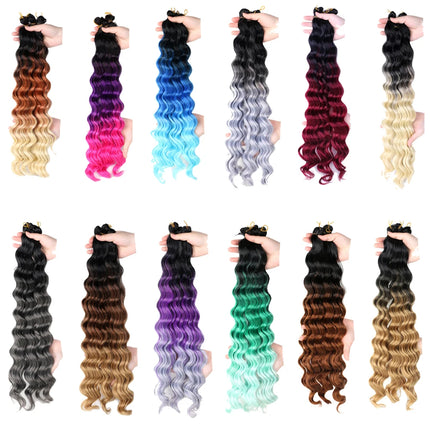 20“Deep Curly Synthetic Hair Deep Wave Bulk Crochet Braid Black Ombre Blue Brown Gray Green Purple Color Twist Braiding Hair