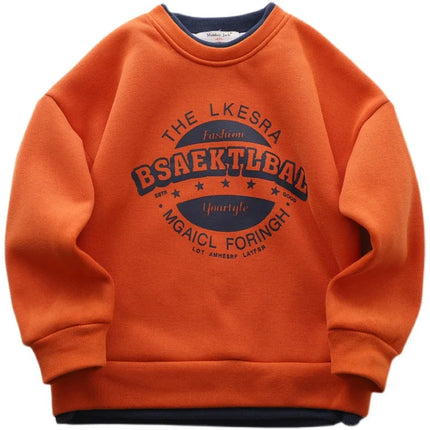 New Autumn winter Boys girls Fleece Thickened Sweater Cartoon Printed Letters Children's Leisure Fake 2 Piece Warm Top 3-14Y