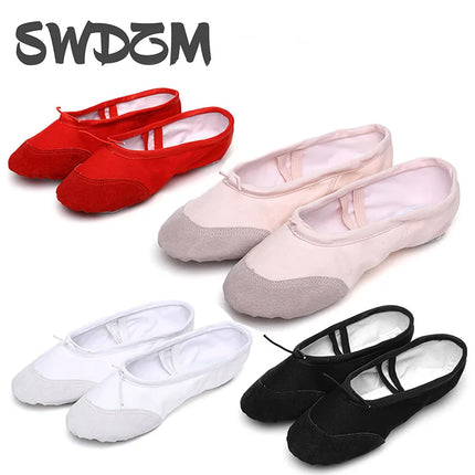 Girls Ballet Shoes Canvas Flat Ballet Dancing Slippers Dance Shoes For Adult Women Kids Children Classic Split-Sole Soft Leather