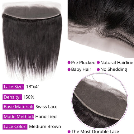 16-24inch Bone Straight 13x4 13x6 Lace Frontal HD Transparent 4x4 5x5 6X6 HD Lace Closure Brazilian Remy PrePlucked Baby Hair