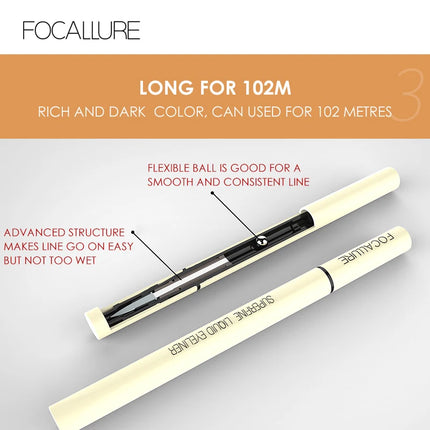 Focallure Liquid Waterproof Eyeliner Pencil Makeup Soft Black Long Lasting Women Extra FineProfessional Eyes Liner Cosmetics