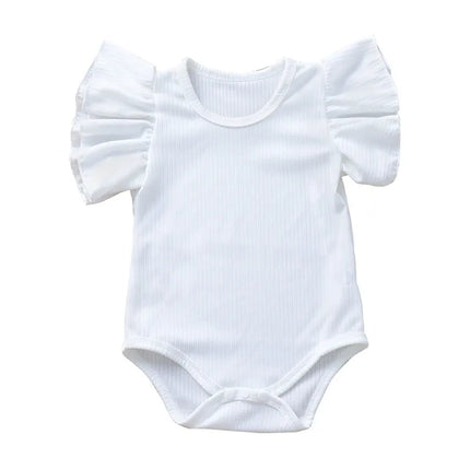 0-18months Newborn Baby Girl Rompers Ruffle Short Sleeve Bodysuit For Infant Girls Solid Black Pink White Summer Playsuits