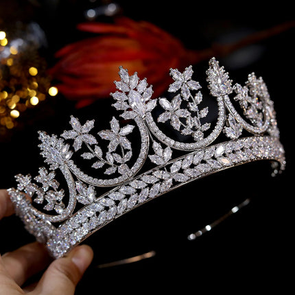 ASNORA Shiny High-Quality Hair Jewelry CZ Crowns, Bride Tiara Princess Birthday Wedding Accessories， Rose Gold Headdress