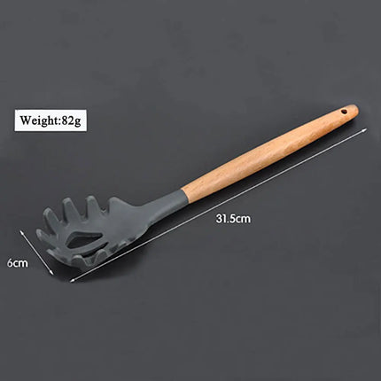 Silicone world Cooking Kitchenware Tool Silicone Utensils With Wooden Multifunction Handle Non-Stick Spatula  Spoon Brush