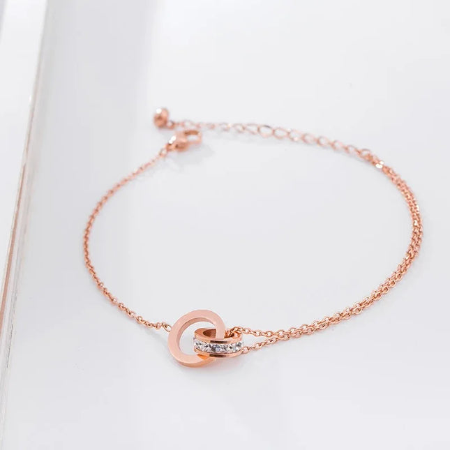 316L Stainless Steel Fashion High-end Jewelry Embedded Zircon Round Roman Numerals Ankle Ornaments Charm Chain Anklet For Women