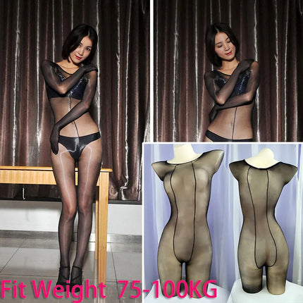 1D shiny full body tight fitting jumpsuit stockings, suitable for men and women with open and closed crotch, sexy and glossy ant