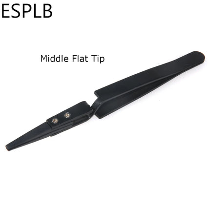 ESPLB Newest Reverse Tweezers Black Plastic Tip Stainless Steel Handle Precision Tweezers Curved/Flat/Straight Tip Tweezers