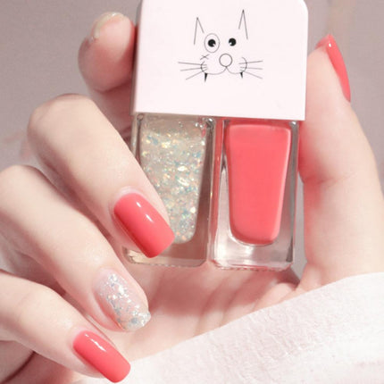 Manicure Water-based Bright Scrub Can Tear Gemini Nail Polish Two Bottles Set Twin Nail Polish Combination Glitter Nal Art Tools