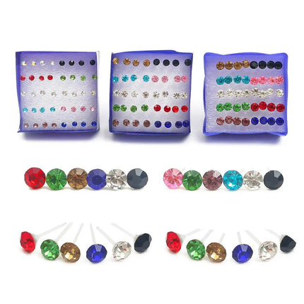 20pairs/set Crystal Stud Earrings Set colorful Plastic Earring for Women Silver Color Small Piercing Jewelry 2.5/3/4/5/6mm