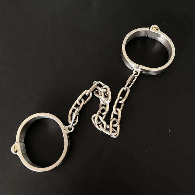 Stealth Lock Metal Stainless Steel Oval Fetters Anklet Cuffs With Detachable Chain Bondage Shackles Adult Restraint BDSM Sex Toy