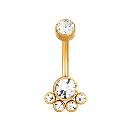 Zircon Golden Belly Button Rings Stainless Steel Piercing 14G 1.6mm 10mm Navel Bar Body Jewelry Men Women Sexy Beach Accessories