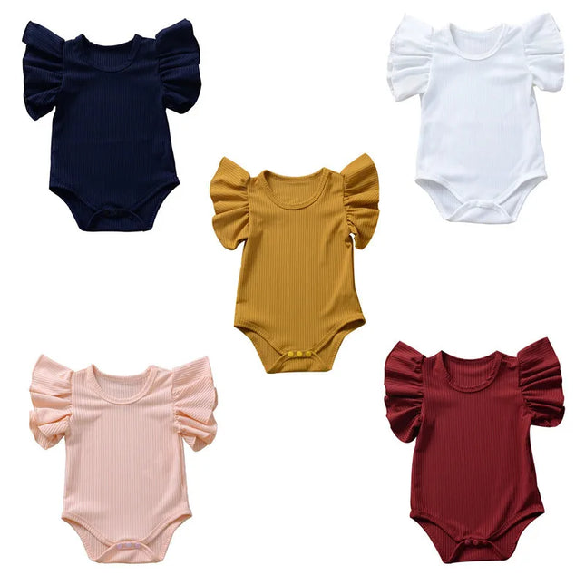 0-18months Newborn Baby Girl Rompers Ruffle Short Sleeve Bodysuit For Infant Girls Solid Black Pink White Summer Playsuits