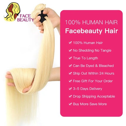 Facebeauty 613 Blonde 1/3/4 Brazilian Hair Bundles Straight Weave Remy 100% Human Hair Weft 26 28 30 32 34 36 38 40 Inch Bundle