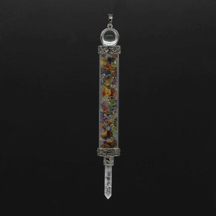 KFT Natural Healing Crystal Quartz Tourmaline Lapis Lazuli Long Pillar Wishing Bottle Reiki Stone Pendulum Pendant Jewelry