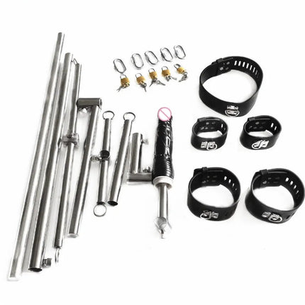 Unisex Stainless Steel BDSM Bondage Set Big Dildo Leather Handcuffs Wrist Cuffs Neck Collar Slaves Devices Sex Toys for Women 18