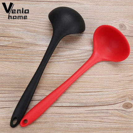 Non-Stick Silicone Ladle Soup Spoon Flexible Scoop Spoons Curved Handle Heat Resistant Round Scoop Cooking Utensils Kitchen Tool