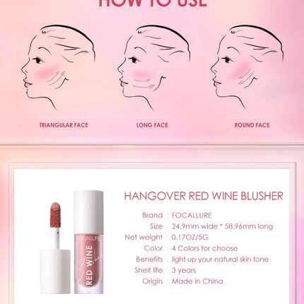 FOCALLURE Liquid Blusher 4 Colour Natual Makeup Face Blush Long-lasting Matte Make Up Hangover Red Wine Blush korean Makeup