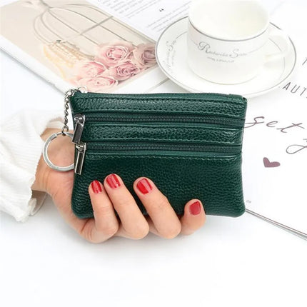 Women Men Leather Coin Purse Wallet Clutch Double Zipper Small Change Soft Bag Mini Card Cash Holder Dollars Pocket