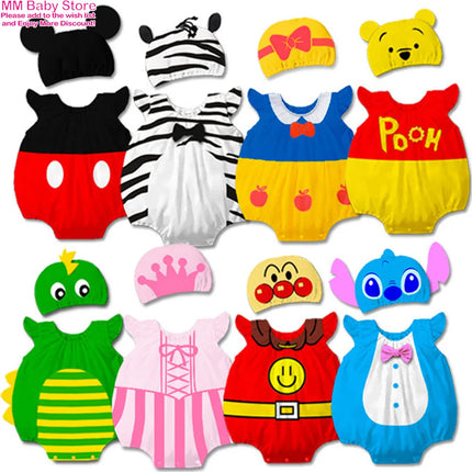 New Cartoon Baby Boys Girls Costume Newborn Mickey Minne Kids Baby Jumpsuit Mickey Stitch Donald Duck Summer Newborn Jumpsuit