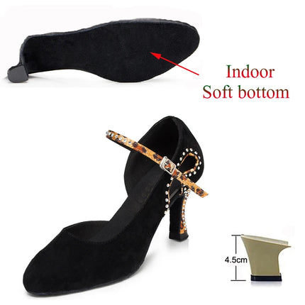 Latin Shoes Salsa Tango Sports Shoes Wedding Shoes Closed Toe Rhinestones Modern High Heels Blue Black