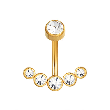 Zircon Golden Belly Button Rings Stainless Steel Piercing 14G 1.6mm 10mm Navel Bar Body Jewelry Men Women Sexy Beach Accessories