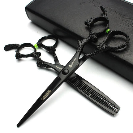 Sharonds 6/7/8 Silver Black Dragon Handle Hair Salon Hairdressing Scissors High Quality 440c Steel Professional Cutting Scissors