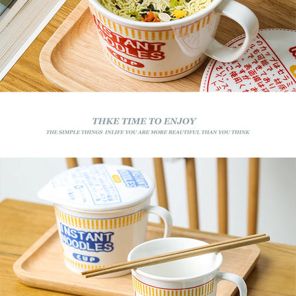 ins style creative instant noodle ceramic Cup bowl with cover bento box Student lunch box instant noodle Bowl soup Bowl set