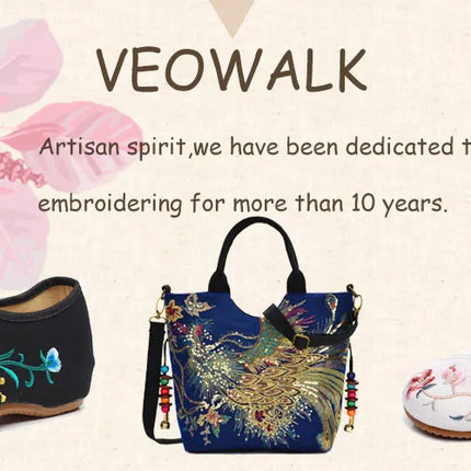 Veowalk Sunflower Embroidered Women Canvas Ballet Flats Ankle Strap Ladies Casual Cotton Chinese Embroidery Ballerina Shoes