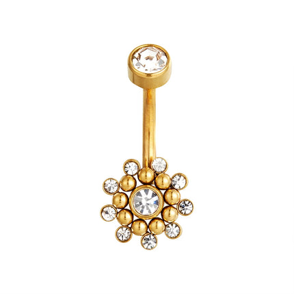 Zircon Golden Belly Button Rings Stainless Steel Piercing 14G 1.6mm 10mm Navel Bar Body Jewelry Men Women Sexy Beach Accessories