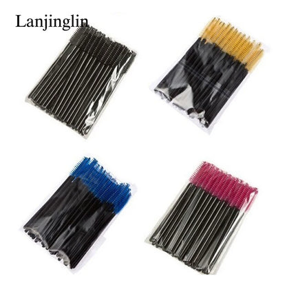 Lanjinglin 50/100Pcs Makeup Eyelash Brushes Crystal Eyebrow brush Diamond Handle Mascara Wand Applicator Lashes Extension Tools