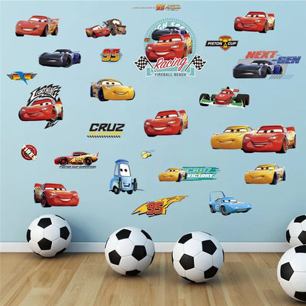 Disney Cartoon Car Lighting McQueen Wall Stickers For Kids Room Home Bedroom PVC Decor Cartoon Movie Mural Art Decals