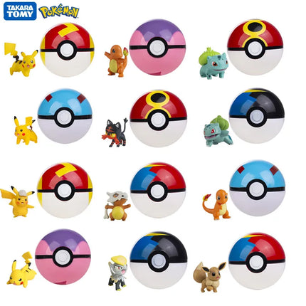 Pokemon Pokeball With Cartoon Movie Anime Figure Pikachu Charmander Eevee Squirtle Vulpix Quality Pet Action Model Toys Gifts