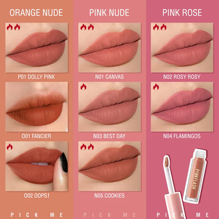 PINKFLASH Lipgloss Matte Lipstick Soft Moisturizing Red Nude Pink Melting Lip Cream Waterproof Makeup Not Fade Lip Gloss Liptint