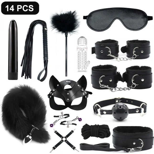 Handcuffs Collar Whip Gag Nipple Clamps BDSM Bondage Rope Erotic Adult Sex Toys For Woman Couples Anal Butt Plug Tail