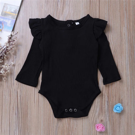 0-24months Unisex Baby bodysuit Long Sleeve Romper Cotton Ruffled Solid Beige White Black Pink Playsuit For Infant Girls