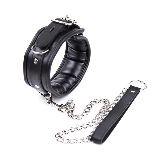 New Style Leather Sponge Bondage Collar With Metal Chain Sex Toys For Adults BDSM Bondage Adult Erotic Games
