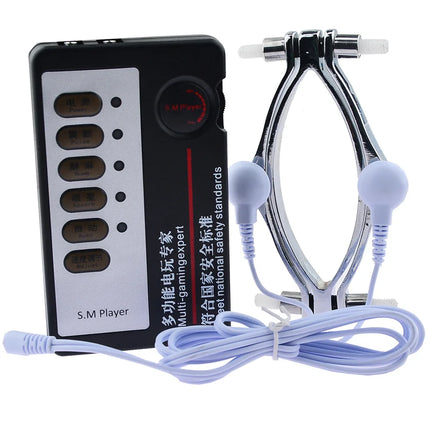 Female Pussy Labia Electric Shock Pussy Metal Clamps Vagina Hollow Peek Adult Game SM Bondage Clitoris Women Sex Toys