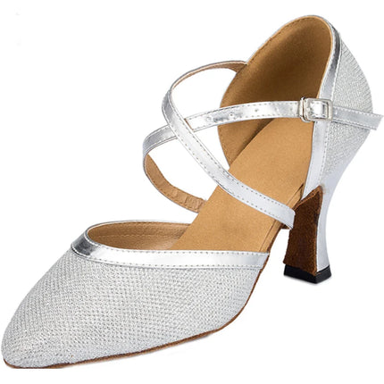 New Latin Shoes Tango Salsa Ballroom Party Women's High Heels Champagne Black Silver Wedding Women's Shoes Summer Sandals