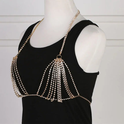 Rhinestone Bra Chain Beach Jewelry Body Shiny Crystal Bra Chest Beach Bralette Harness Bikini Body Chain Sexy Bra