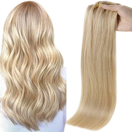 Full Shine Seamless Clip On Natural Human Hair Extension 8Pcs100g PU Clip Ombre Blond Color Skin Weft  Machine Remy For Women