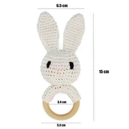 1PC Crochet Animal Rabbit Rattle Toy Soother Bracelet Wooden Teether Ring Baby Product Mobile Pram Crib Wooden Toys Newborn Gift