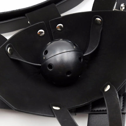 SM Leather Hood Mask BDSM Bondage Harness Gag Muzzle Mask With Ball Mouth Gag Fetish Erotic Slave Restraint Sex Toys For Couples