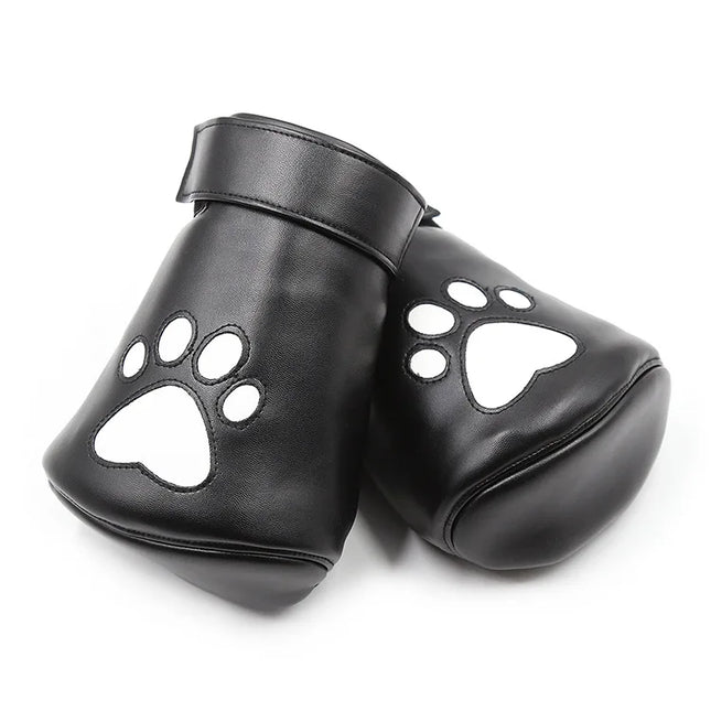 Unisex Leather Puppy Play Dog Glove Dog Paw Print Padded Fist Mitt Fetish BDSM Bondage Dog Slave Roleplay Glove Tailplug Sex Toy