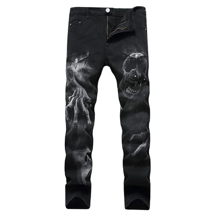 2026 Dark Streetwear Skull Print Punk Stretch Slim Y2K Jeans Pants For Men Clothing Hip Hop Cotton Long Trousers Ropa De Hombre