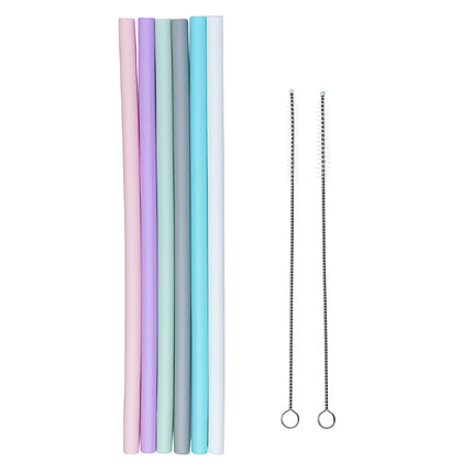 6pcs Reusable Silicone Drinking Straws Creative milk straws Sturdy Bent Straight Boba Straw Cleaning Brush Bar Party Accessory