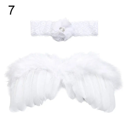 2pcs/set Cute Newborn Angel Feather Wings with Baby Girl Rose Flower Headband Hair Accessories for Infant Photography Props