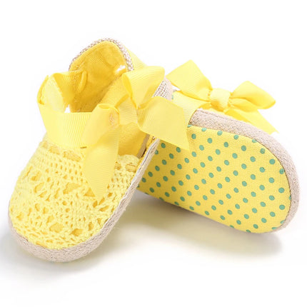 VALEN SINA  Newborn Baby Shoes Yellow Baby Girl Shoes Girl Classic Bowknot Sole Anti-slip PU Shoes First Walker Toddler Shoes