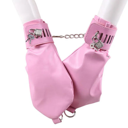 PU Leather Hand Restraint Mitten Gloves with Padlock and D Rings Fetish BDSM Bondage Erotic Toys Chastity Sex Toys