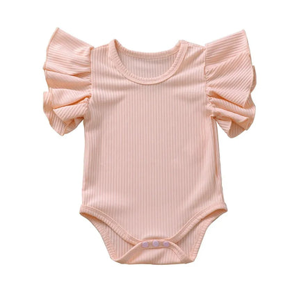 0-18months Newborn Baby Girl Rompers Ruffle Short Sleeve Bodysuit For Infant Girls Solid Black Pink White Summer Playsuits